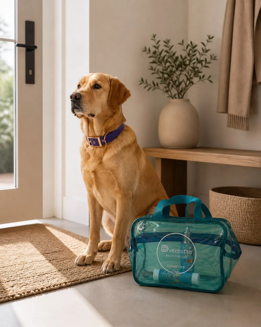 Cane con borsa viaggio dixystore con essenziali da viaggio