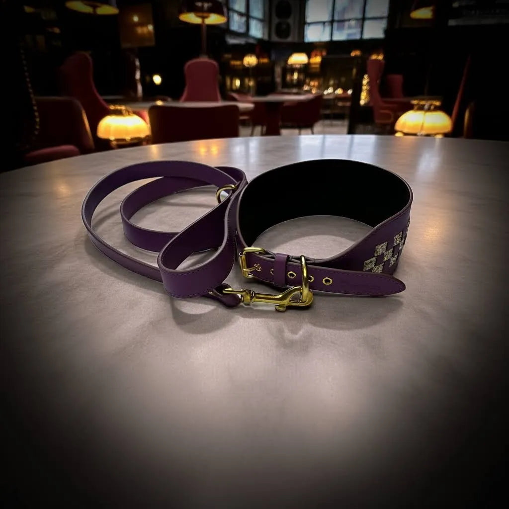 Camilla Italian Leather Collar and Leash Set for Greyhounds | Dventotto®