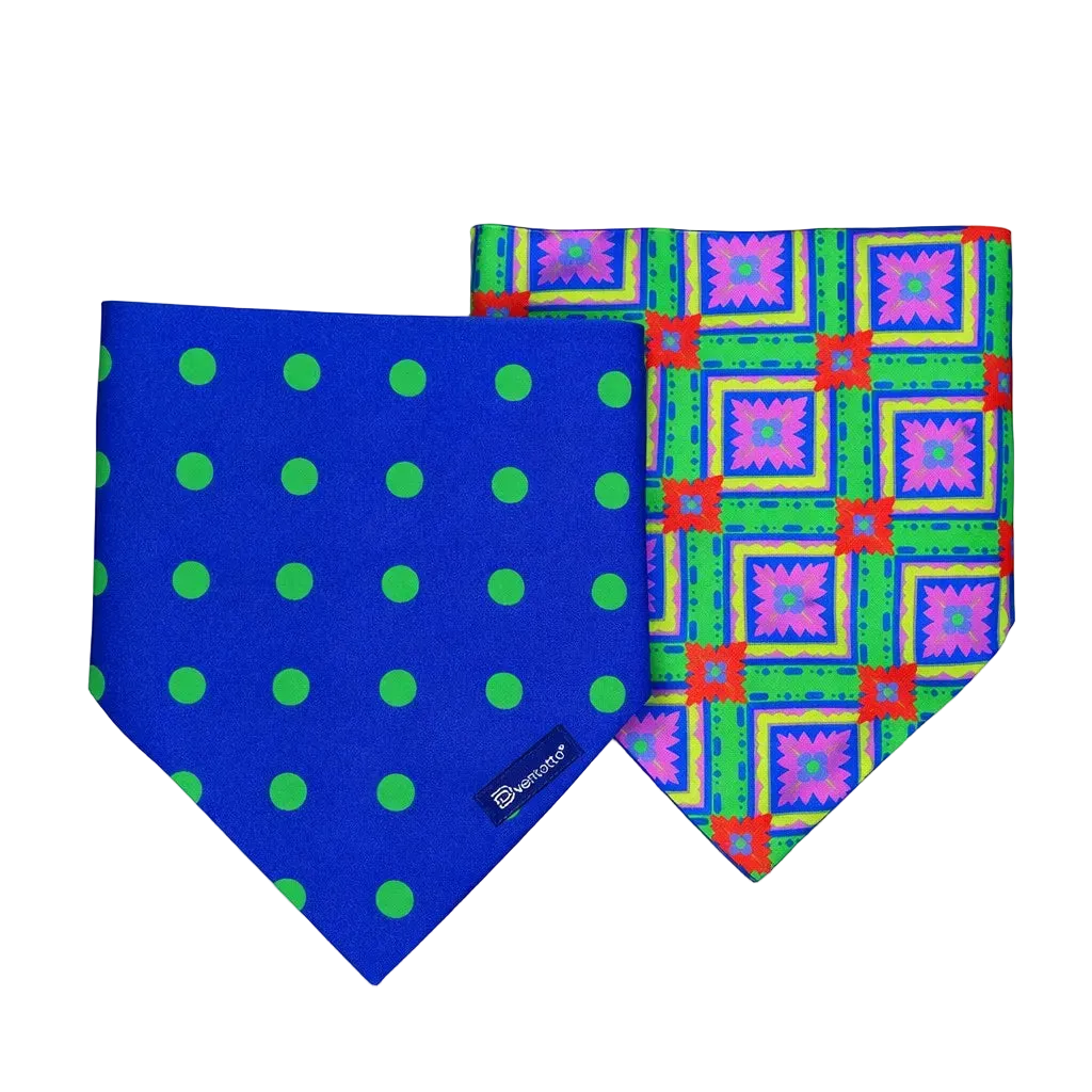 Reversible Dog Bandana in Floral and Polka Dot Cotton
