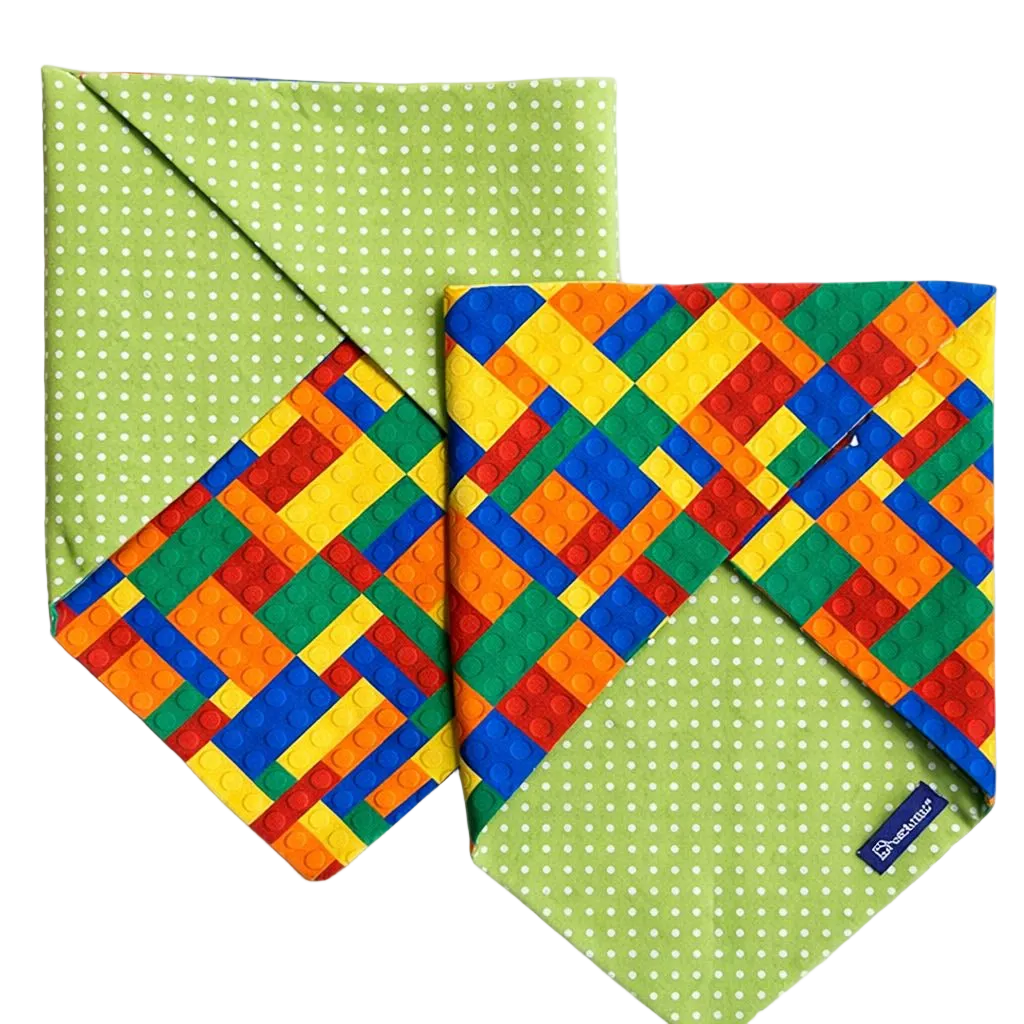 Bandana Reversibile per Cane in Cotone Blocks e Pois Made in Italy | Dventotto®