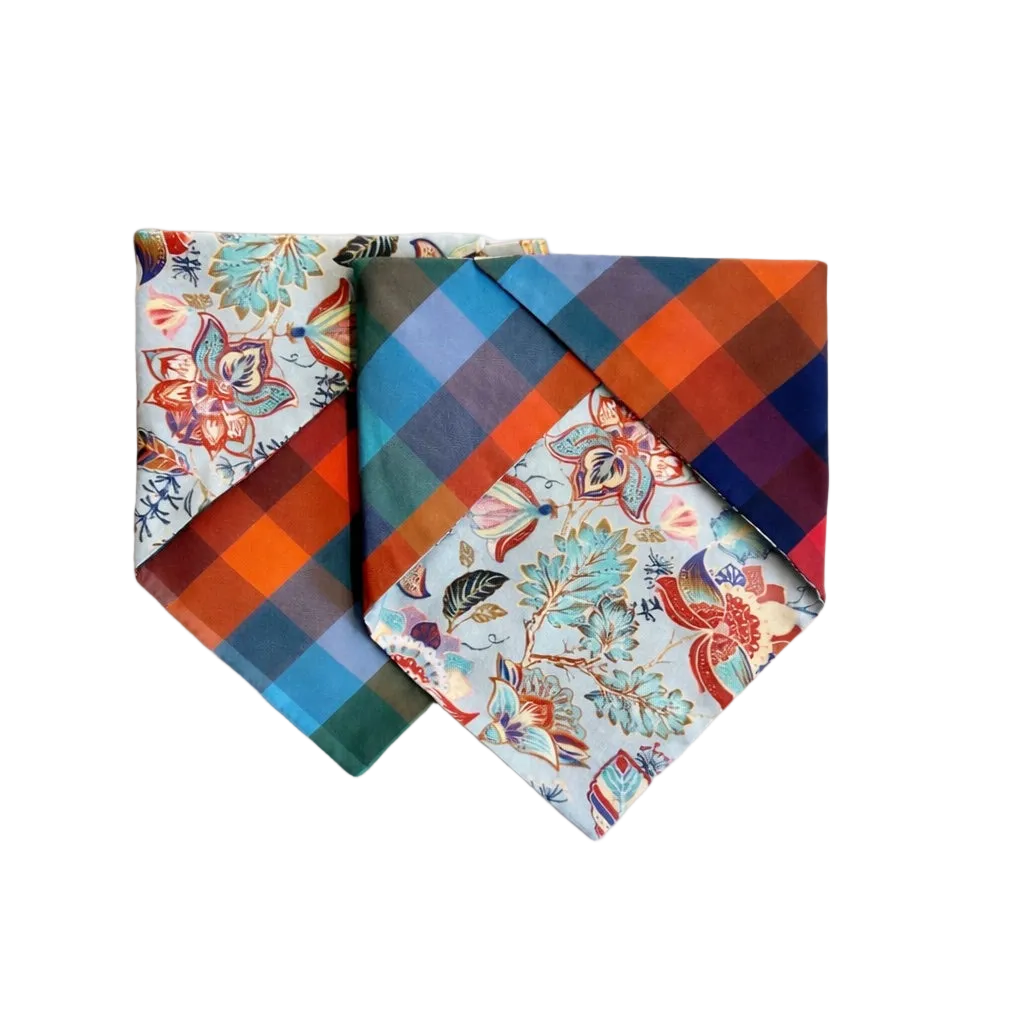 Reversible Dog Bandana in Floral and Gingham Cotton | Dventotto®